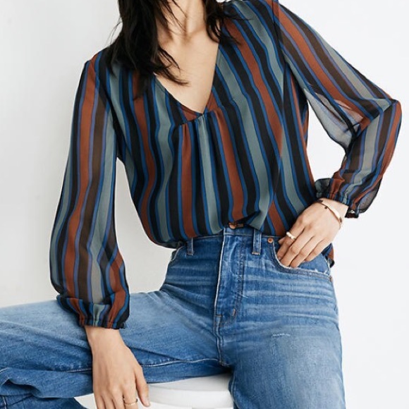 Madewell Tops - Madewell sheer sleeve top Academy stripe XS